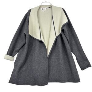 Andrea Jovine Open Sweater Jacket Cardigan 3X Gray Cream Thick Knit Stretch